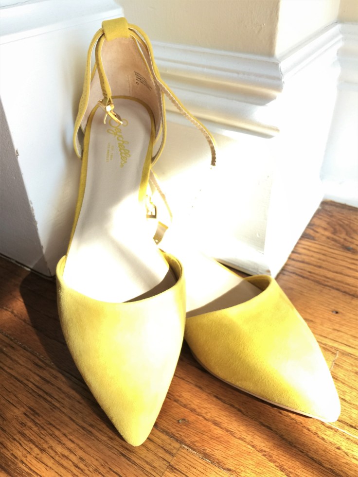 Yellow pointy flat with ankle strap by Seychelle
